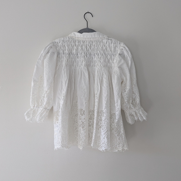 By Anthropologie Victorian Sheer-Lace Blouse Button-Up White - Women's M - Picture 5 of 12
